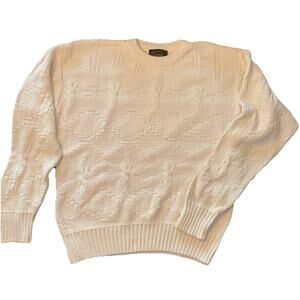 Vtg Eddie Bauer Sweater Men Large Yellow Aztec Pattern Chunky Cable Knit USA